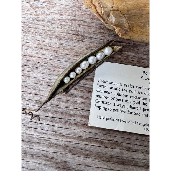 Michael Michaud Silver Seasons peapod brooch bronze freshwater pearl pin 3" - Picture 6 of 12